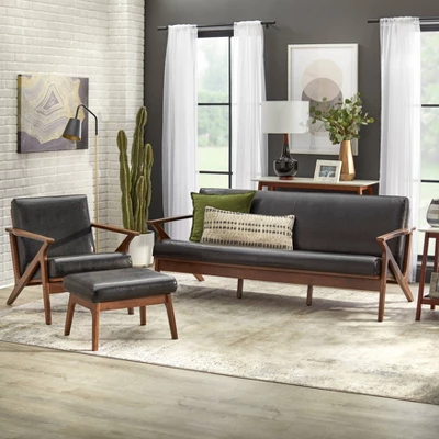 Bianca Mid-Century Modern Ottoman Black/Walnut - Buylateral - Image 4