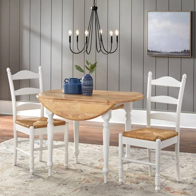 3pc Ladder Back Drop Leaf Dining Set Wood/White - Buylateral - Image 3