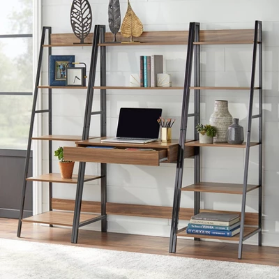 3pc Denton Ladder Desk And Shelf Walnut/Black - Buylateral - Image 2