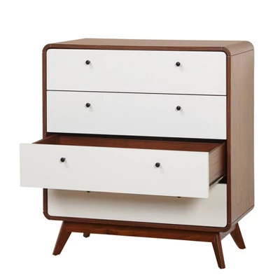 Cassie Mid-Century Modern 4 Drawer Chest Walnut/White - Buylateral - Image 4