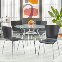 5pc Itza Round Glass Top And Chrome Base Dining Set - Buylateral