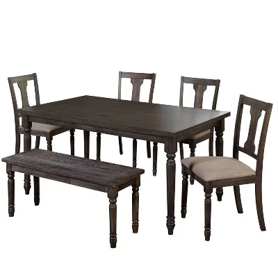 6pc Burntwood Dining Set With Bench - Buylateral - Image 9