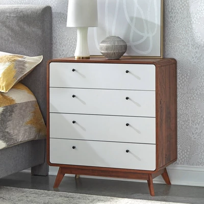 Cassie Mid-Century Modern 4 Drawer Chest Walnut/White - Buylateral