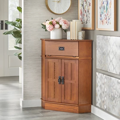 Mission 2 Door 1 Drawer Corner Storage Cabinet Oak - Buylateral