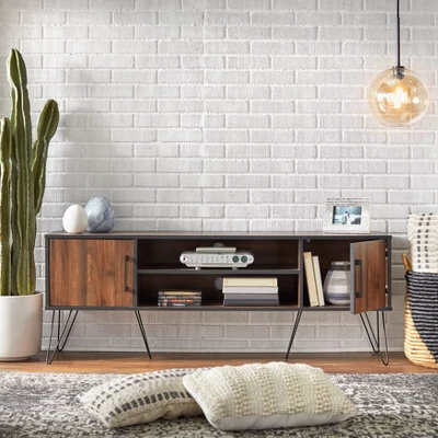 Vintage Living TV Stand For TVs Up To 55" Black/Walnut - Buylateral - Image 2