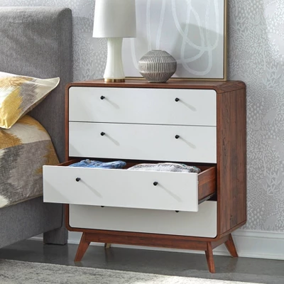 Cassie Mid-Century Modern 4 Drawer Chest Walnut/White - Buylateral - Image 2